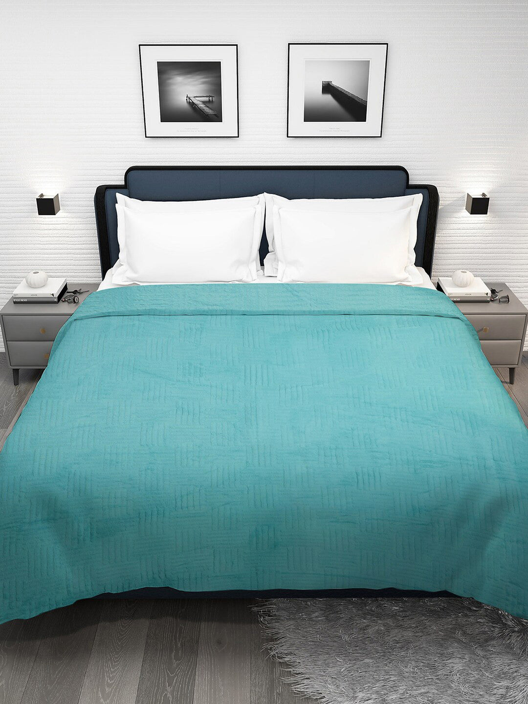 Blue geometric mild winter double bed blanket